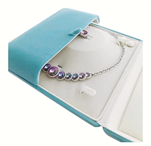 Premium Grade Aqua Jewelry Case for Necklace Earring Ring Set Premium Grade Unique Design Pearl Necklace Strands Box - color: Necklace Earring Ring Set