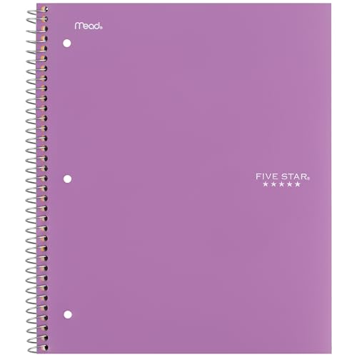 Five Star Spiral Notebook + Study App, 5 Subject, College Ruled Paper, 8-1/2" x 11", 200 Sheets, Fights Ink Bleed, Water Resistant Cover, Amethyst Purple (38748) - color: Purple, size: 1 Count (Pack of 1)