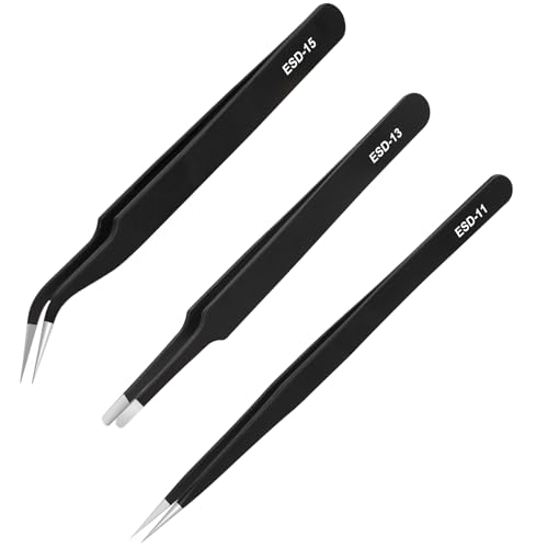 3PCS Precision Tweezers Set, Upgraded ESD high-end anti-static for Craft