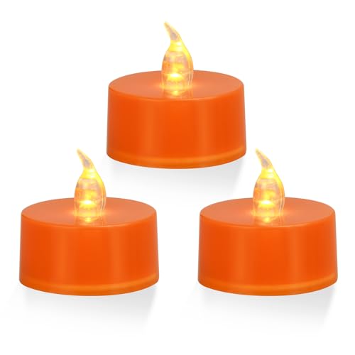 12 Pack Warm Yellow Light Flameless Tea Lights, Orange Base, Last 100H - color: Warm Yellow Light, Orange Base, size: 12 Pack