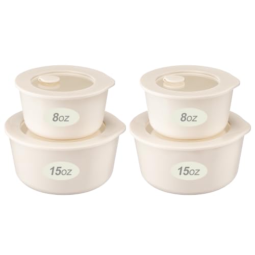 Urban Green Ceramic Coated Glass Food Storage Containers with Airtight Glass Lids, Small Round Meal Prep Container Set for Snacks, Sauces, 8oz and 15oz, Cream color - color: Coconut Cream-4RS
