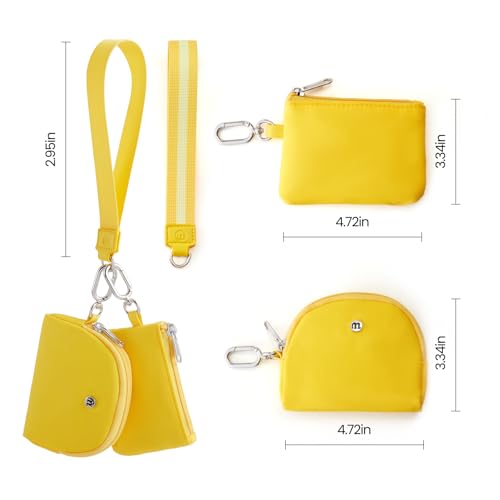 Mini Dual Pouch Wristlet Wallet for Women – Zip Around wristlet Keychain Wallet with 2 Wristlets, Ideal for Dog Walking, Coffee Runs & Lunch Break Essentials(Yellow) - color: Yellow