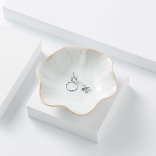 2Pcs Ceramic Jewelry Dish - Lotus Leaf Shape, for Ring Holder Necklace Small Key, Suitable for Mother Friend Sister, Gifts for Women, Cute Plate Trinket Tray, Home Decor (Blue & White) - color: Blue & White