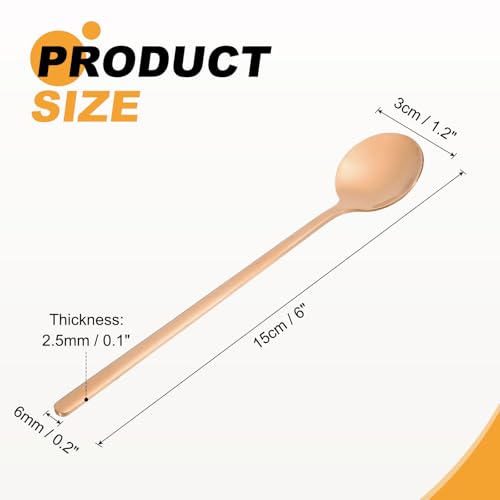 HARFINGTON 6pcs Tea Stirring Spoons 6"(15cm) 304 Stainless Steel Round Soup Spoon with Long Handles for Espresso Sugar Dessert Cereal Ice Cream Cocktail Coffee Bar Accessories, Rose Gold - color: Rose Gold, size: 6"