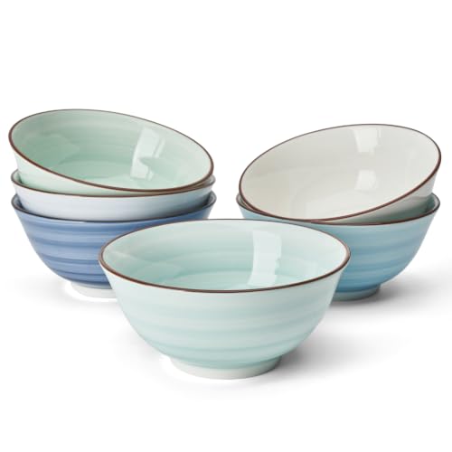 Sweese 10 oz Small Ceramic Bowls Set of 6, 4.8 Inch Blue Series Serving Bowls for Yogurt, Fruit, Dessert, Snacks and Small Portions, Stackable Porcelain Bowls for Everyday Use - color: New Blue, size: 10oz (Medium)