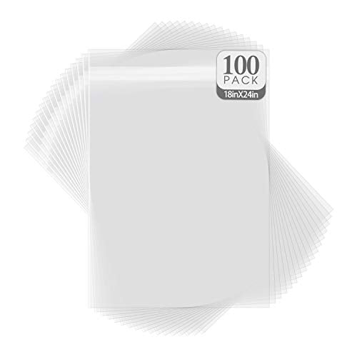 Golden State Art 18x24 Inch Crystal Sealed Clear Plastic Sleeves,100 Pack - size: 18-3/8 x 24-1/8
