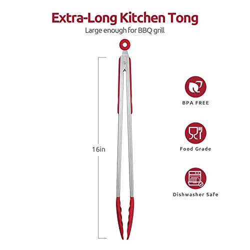 U-Taste Kitchen Tong for Cooking, 600ºF Heat-Resistant Silicone, 16in/Red - color: Red, size: 16 inch