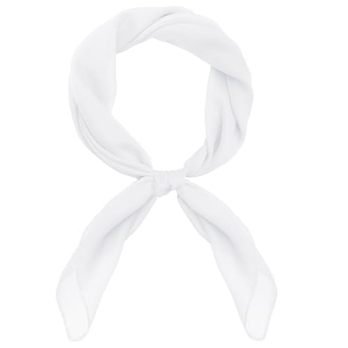 Pistha Chiffon Scarf Ribbon Neck Scarf Square Handkerchief 25.5 inch - color: White