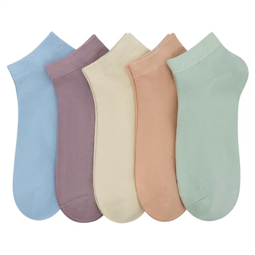 SERISIMPLE Women Viscose Bamboo Ankle Socks Low Cut Thin Sock Lightweight Pastal Color Soft Sock 5 Pairs - color: Assorted1, size: Large