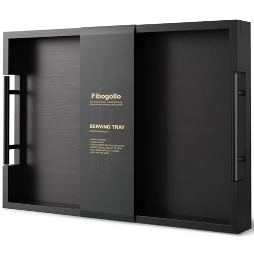 Fibogollo Bamboo Serving Trays with Metal Handles,Large(Black) - style: Black-Large