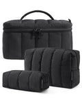 BAGSMART Travel Makeup Bag Set, 3 Pc Puffy Cosmetic Pouch, Black - color: Black