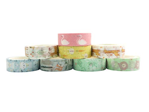 YUBBAEX Little Zoo Washi Tape Set, 8 Rolls Animals Decorative Masking Tapes for Journal,Scrapbook, Planner, DIY Crafts