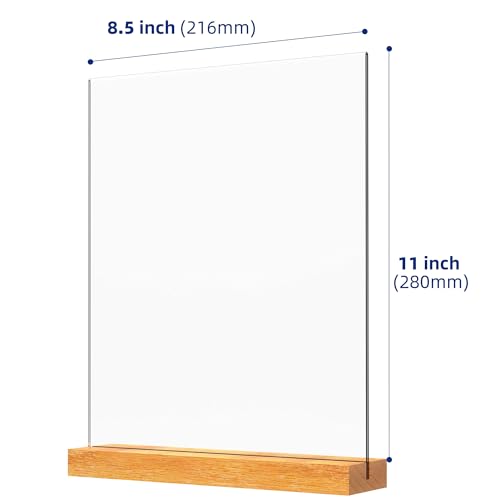8.5x11 Inch Acrylic Sign Holder with Wooden Base, Desktop Display Stand (8.5x11 2Pack) - size: 8.5x11 2Pack