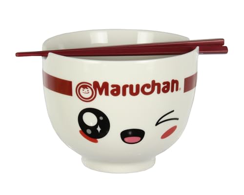 Seven Times Six Maruchan Ramen Kawaii Face Instant Lunch 4 Piece Noodle Ramen Bowl Set w Bowl, Spoon, Chopsticks, and Chopstick Holder