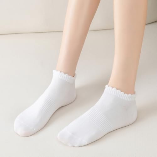 No Show Socks Womens Low Cut Non Slip Ruffle Ankle Socks 6 Pairs - color: （6 Pairs）white