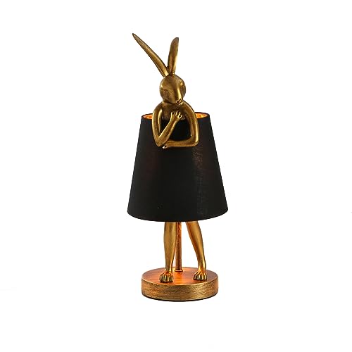 NorDiem LED Bunny Table Lamp, Resin Animal Rabbit Desk Light with Linen Shade, 15.7 Inch Decorative Lamp for Bedroom, Office & Kids Room (15.7" Black Shade) - color: 15.7" Black Shade