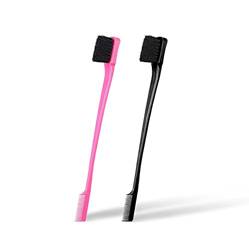 Foxi Fresh Double Sided Edge Control Hair Brush Comb Combo Pack 2 Pieces Pink and Black - color: Combo (Pink and Black)