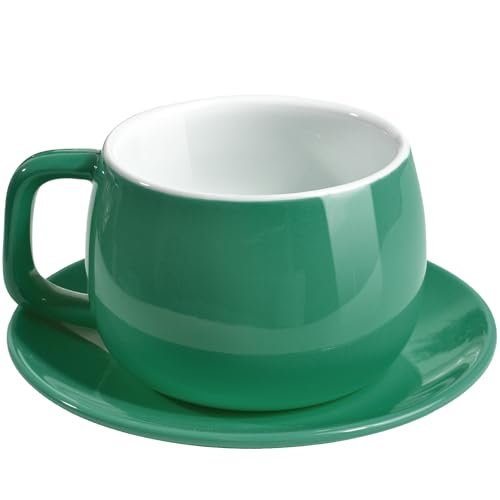 ionEgg Porcelain Coffee Cup with Saucer 270ml/9oz, Minimalist Design, Perfect for Latte, Cappuccino, and Tea, Cyan - color: Cyan