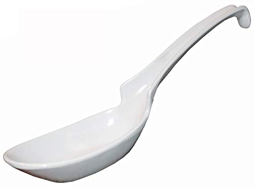 JapanBargain 2777x6, Chinese Soup Spoons Asian Korean Japanese Wonton Soba Rice Pho Ramen Noodle Spoon Notch and Hook Ladle Style Spoon Set of 6, White - color: White