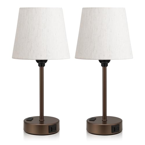 Brown Bedside Lamps Set 2 for Bedroom - Dimmable Touch, USB C+A, AC Outlet - color: Brown