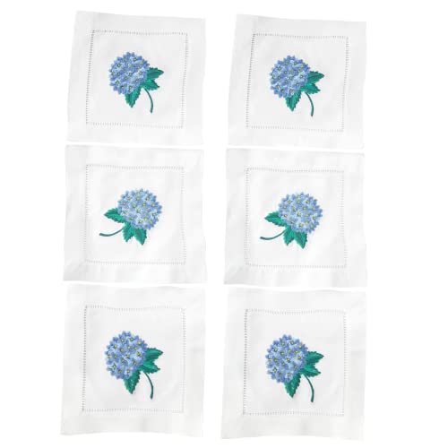 HCRAFT Embroidered Cocktail Napkins, Hydrangea Cloth Napkin Coasters 6x6 in