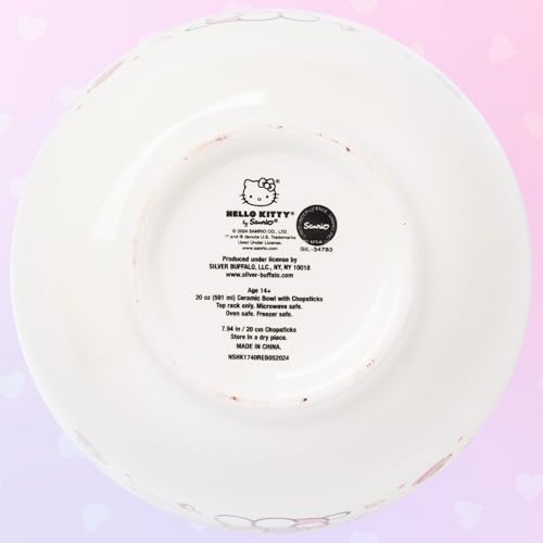 Silver Buffalo Sanrio Hello Kitty, Ceramic Ramen Bowl with Chopsticks, 20oz - color: Hello Kitty Apples and Cinnamon, size: 20 Ounces (With Spoon)