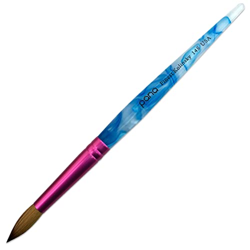 PANA Pure Kolinsky Hair Acrylic Nail Brush - Round Shape Pink Ferrule with White Swirl Blue Handle (Size 14) - color: White Swirl Blue, size: Size 14