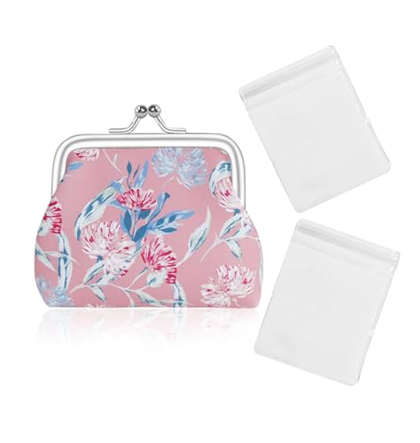 BenePoint Coin Purse for Women, Mini Purse Change Purse Coin Pouch with Kiss Clasp Lock& 2 Clear Jewelry Bags, Floral PU Leather Coin Purses Small Pouches for Cash and Jewelry (pink) - color: pink