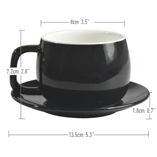 ionEgg Porcelain Coffee Cup with Saucer 270ml/9oz, Minimalist Design, Perfect for Latte, Cappuccino, and Tea, Black - color: Black