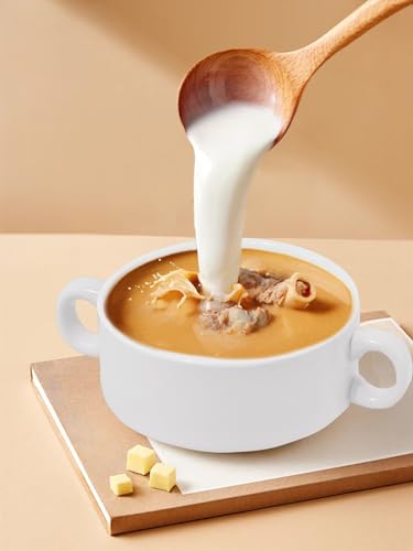 French Onion Soup Bowls with Handles, 12-Ounce Stackable Soup Crocks, Ceramic Soup Bowls Dishwasher, Oven, Microwave Safe, Large Ramekins Bowls Set of 4 (Moon White) - color: Moon White
