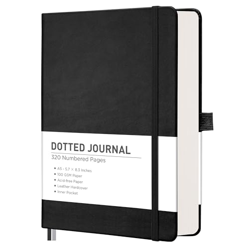 RETTACY Dotted Journal Notebook, 320 Numbered Pages, A5 (5.7'' × 8.3'') - color: Black