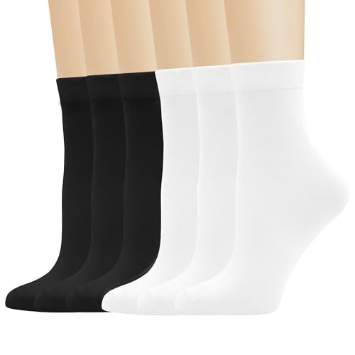 Women Thin Socks Rayon Bamboo Ankle Silky Quarter Anti Odor Casual Summer Socks 6 Pairs - color: Black/White, size: 8-11