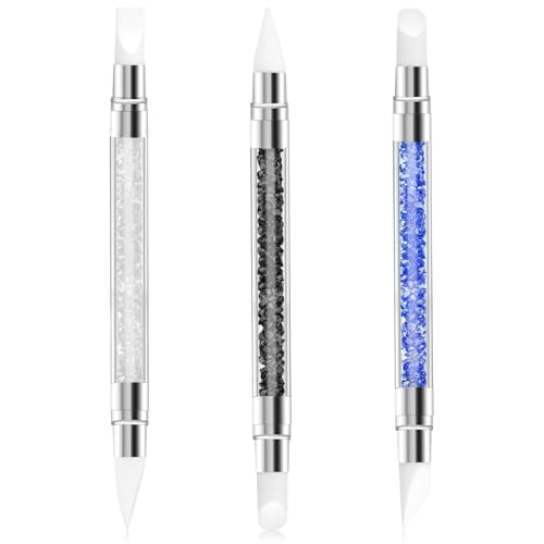 3PCS Silicone Nail Brush, Dual Tipped Nails Carving Tool, Rhinestone Nail Art Sculpture Pen, Nail Design 3D Nail Gel Art Tools for Sculpting Gel Shaping Nail Foil Drawing