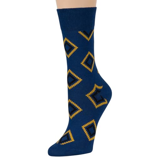 7BIGSTARS Women Cotton Crew Socks, Patterned 4 Pack, M 5-9 - L 8-12 - color: 05 - Estate Blue, Black, Yellow (A52), size: 5-9