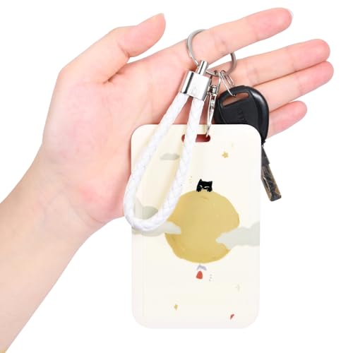 ID Card Badge Holder Key Chain with Metal Keyring, Plastic Slide Open with ID Window for Women Men Girls Students,Moon Cat 2 - color: Moon Cat 2