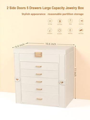 BOOVO Large Jewelry Box for Women 6 Layer - color: Pearl White and Gold, size: 6 Layer