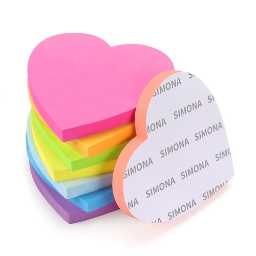 SIMONA Heart Shape Sticky Notes 3x3 in 8 Color Bright Colorful Sticky Pad - color: Bright Color 8 Pads