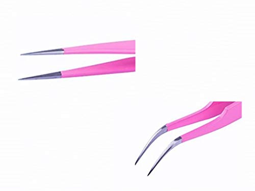 Aoshang 2PCS Stainless Steel Straight and Curved Tip Tweezers Nippers