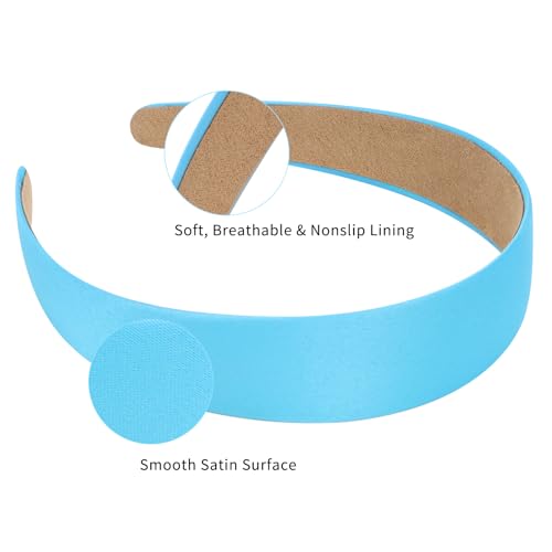 Wecoe 10 Pack Satin 1.3 Inch Wide Light Blue Headbands for Women & Girls - Non-Slip Fashion Hair Accessories for DIY Holiday Costume, Diademas Coreanas Para Mujer - color: Light Blue