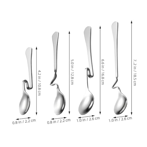 4pcs Stainless Steel Hanging Spoon Set 7.28in Curved Handle Coffee Stirrer Spoons for Tea Honey Jam Dessert Milk Home Kitchen Serving
