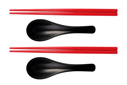 Ozeri Earth Ramen Bowl 6-Piece Set, Made from Plant-Derived and Other Natural Materials, Red with Black - color: Red with Black