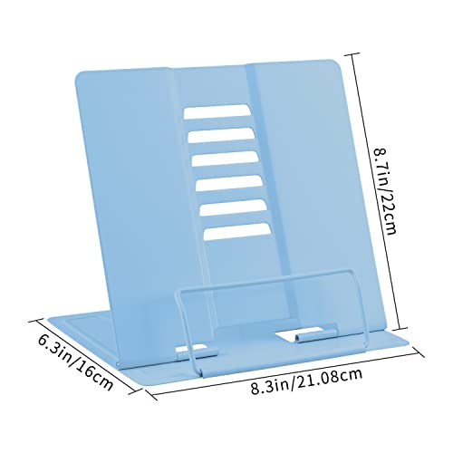Honagu Metal Desk Book Holder, Hands Free Adjustable Cookbook & Document Holder, Portable Bookstand for Music Books, Textbooks, Recipes, Tablets & iPads (Light Blue) - color: Light Blue