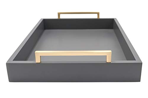 Decorative Coffee Table Tray - Ottoman Tray - Breakfast, Drinks, Liquor Serving Tray - from Farmhouse to Modern - Matte Finish - Brushed Champagne Gold Handles - Charcoal - color: Charcoal