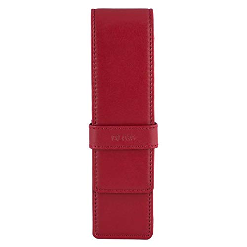DiLoro Leather Double Pen Case Pencil Pouch Holder for Two Fountain Ballpoint Rollerball Pens and Pencils (Red) - color: Red