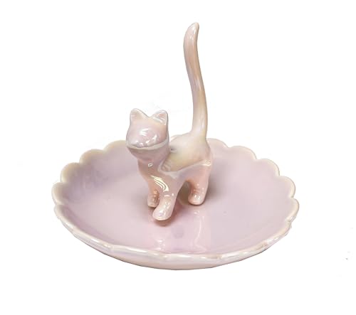 ROSA&ROSE Cat Ring Holder Trinket Tray Ceramic Jewelry Dish Decorative Ring Holder/Trinket Tray Engagement Wedding Birthday Gifts for Women Her(Pink) - color: Pink