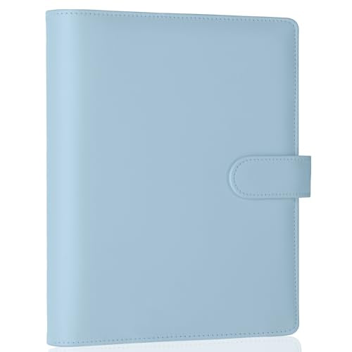 Antner A5 Notebook Binder 6 Ring Refillable Budget Planner Cover for Cash Organizer, PU Leather Loose Leaf Kpop Photocard Holder Small Binder for A5 Planner Inserts with Magnetic Buckle, Airy Blue - color: Airy Blue