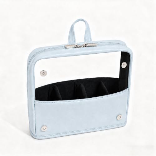 YDR Standing Makeup Brush Bag - Clear Portable Travel Cosmetic Pouch, Large Capacity Foldable Makeup Brush Holder, Water-Resistant Professional Makeup Tool Case for Women & Artists (Light Blue) - color: Light Blue