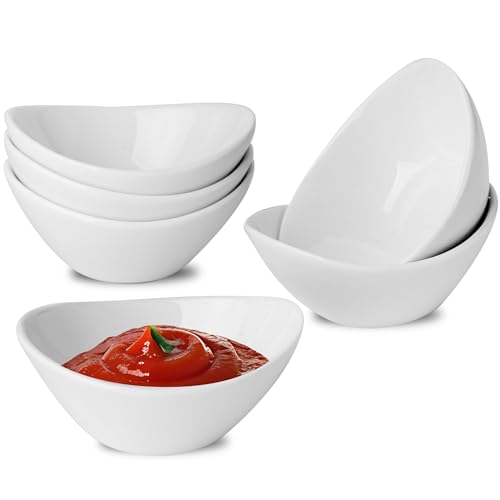 UIBFCWN 6 Pack Ceramic Dipping Bowls, 1.7 Oz Soy Sauce Dishes, Pinch Bowls, White Dipping Sauce Bowls/Dishes for Tomato Sauce, Sushi, BBQ, Charcuterie Boards accessories - size: 1.7 oz Oval-6 Pack
