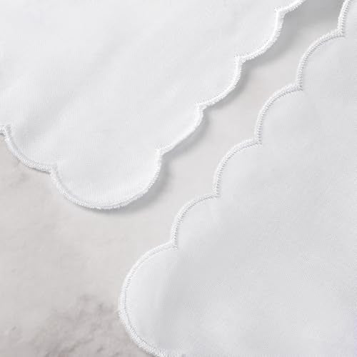HOULIFE Handkerchiefs for women, Pure White Handkerchief with Scallop Edge