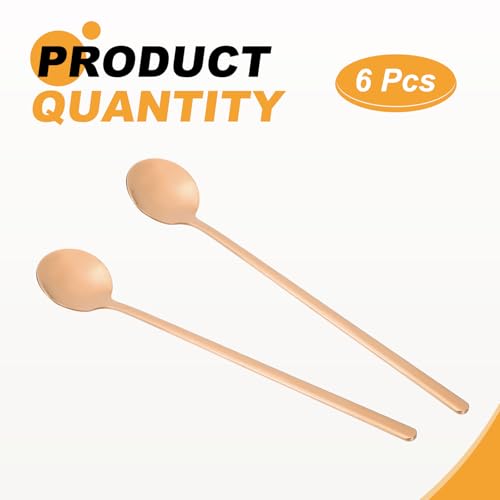 HARFINGTON 6pcs Tea Stirring Spoons 7"(17cm) 304 Stainless Steel Round Soup Spoon with Long Handles for Espresso Sugar Dessert Cereal Ice Cream Cocktail Coffee Bar Accessories, Rose Gold - color: Rose Gold, size: 7"